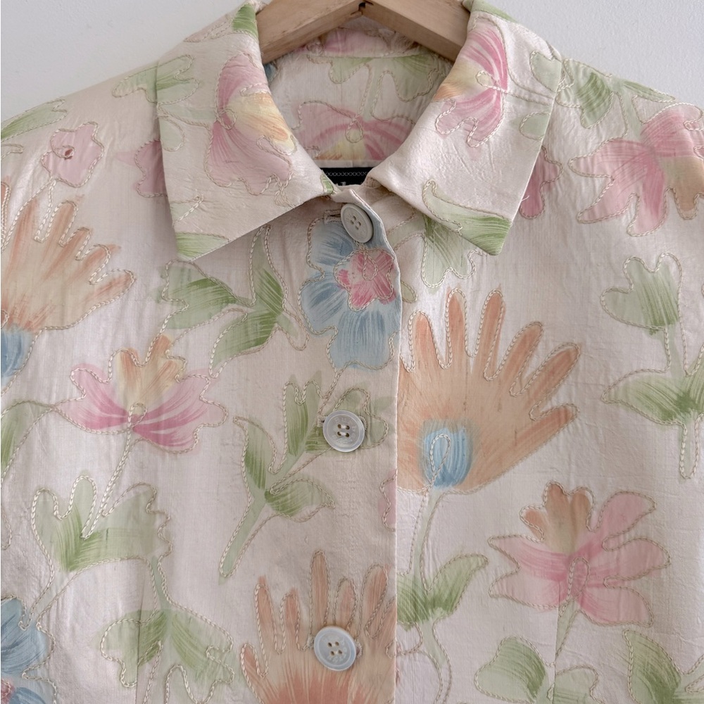 Burberry Hand-Painted Silk Floral Jacket Vintage 1990’s Size 8P - Picture 4 of 7
